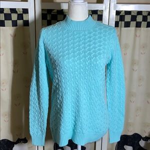 Studio Works Light Aqua Cable Knit Crewneck Sweater